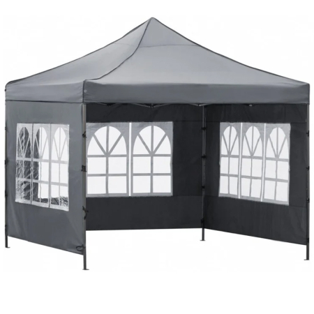 Gradina & balcon - Cort pavilion de gradina, pliere rapida, 300x300 cm, inaltime reglabila, cu 3 pereti laterali, impermeabil, gri