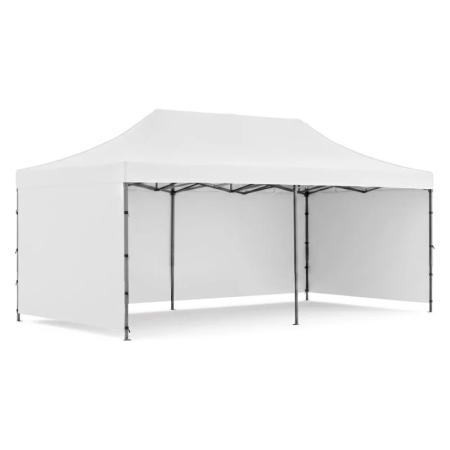 Gradina & balcon - Cort pavilion de gradina, pliere rapida, 300x600 cm, inaltime reglabila, cu 3 pereti laterali, impermeabil, alb