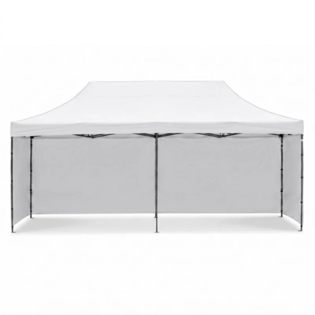 Cort pavilion de gradina, pliere rapida, 300x600 cm, inaltime reglabila, cu 3 pereti laterali, impermeabil, alb [4]