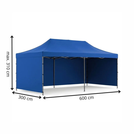 Cort pavilion de gradina, pliere rapida, 300x600 cm, inaltime reglabila, cu 3 pereti laterali, impermeabil, albastru [14]