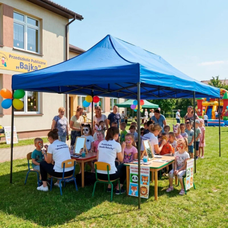 Cort pavilion de gradina, pliere rapida, 300x600 cm, inaltime reglabila, cu 3 pereti laterali, impermeabil, albastru [2]