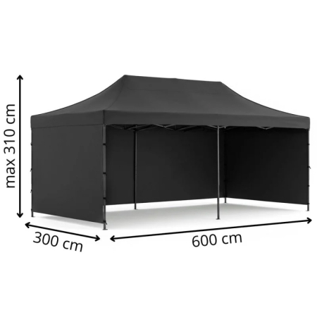 Cort pavilion de gradina, pliere rapida, 300x600 cm, inaltime reglabila, cu 3 pereti laterali, impermeabil, negru [13]