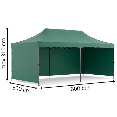 Cort pavilion de gradina, pliere rapida, 300x600 cm, inaltime reglabila, cu 3 pereti laterali, impermeabil, verde [13]