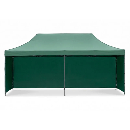 Cort pavilion de gradina, pliere rapida, 300x600 cm, inaltime reglabila, cu 3 pereti laterali, impermeabil, verde [4]