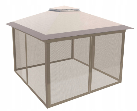 Pavilion gradina pop-up 300x300 cm cu 4 pereti plasa tantari, PE 110g/m2 impermeabil, copertina suplimentara, inaltime 2.6 m, bej [1]
