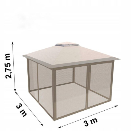 Pavilion gradina pop-up 300x300 cm cu 4 pereti plasa tantari, PE 110g/m2 impermeabil, copertina suplimentara, inaltime 2.6 m, bej [7]