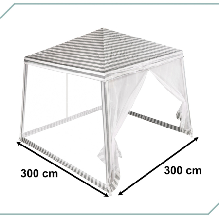 Cort pavilion gradina, pereti cu plasa anti insecte si structura metalica, 3x3 m, alb si verde [7]