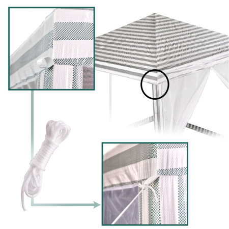 Cort pavilion gradina, pereti cu plasa anti insecte si structura metalica, 3x3 m, alb si verde [11]