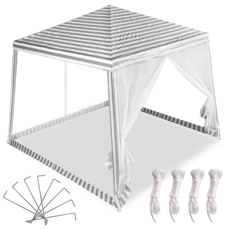 Cort pavilion gradina, pereti cu plasa anti insecte si structura metalica, 3x3 m, alb si verde [4]