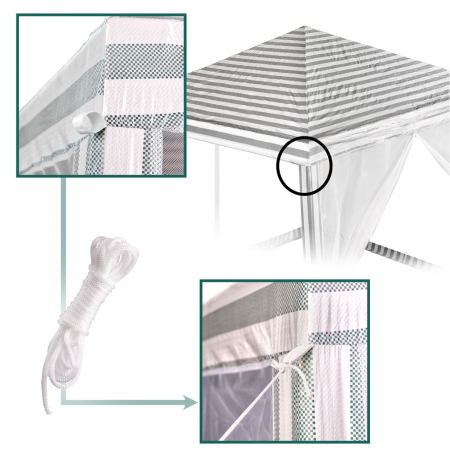 Cort pavilion gradina, pereti cu plasa anti insecte si structura metalica, 3x3 m, alb si verde [9]