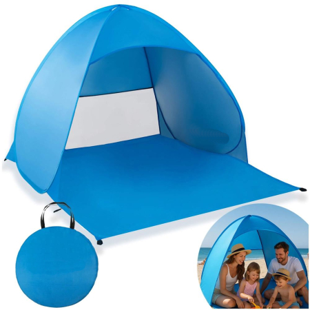 Cort plaja autoexpansibil pop-up plasa ventilatie protectie uv, 160x140x115 cm, compact, albastru [20]
