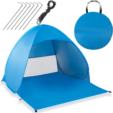 Cort plaja autoexpansibil pop-up plasa ventilatie protectie uv, 160x140x115 cm, compact, albastru [21]