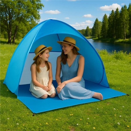 Cort plaja autoexpansibil pop-up plasa ventilatie protectie uv, 160x140x115 cm, compact, albastru [22]