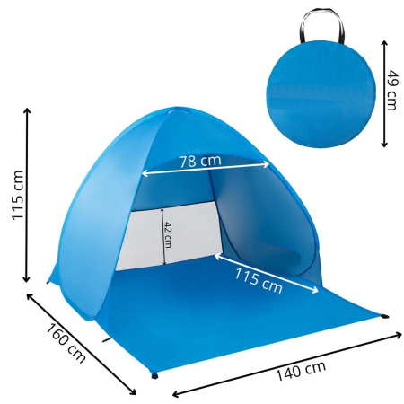 Cort plaja autoexpansibil pop-up plasa ventilatie protectie uv, 160x140x115 cm, compact, albastru [24]