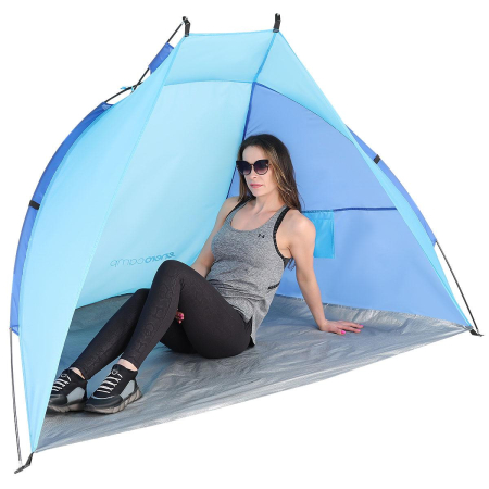 Cort plaja pentru 2 persoane, cu protectie UV si podea izolanta, 200x100x105 cm, albastru [3]