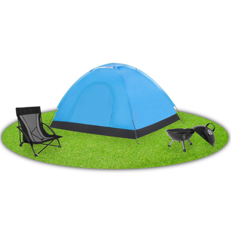 Cort camping 2 persoane impermeabil protectie uv poliester, 200x150x110 cm, compact, albastru [4]
