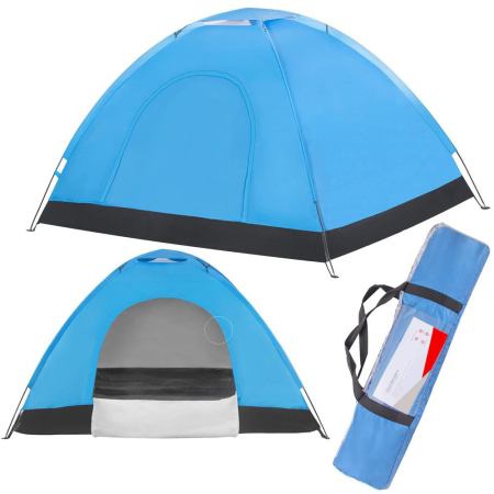 Cort camping 2 persoane impermeabil protectie uv poliester, 200x150x110 cm, compact, albastru [3]