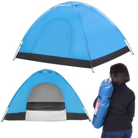 Cort camping 2 persoane impermeabil protectie uv poliester, 200x150x110 cm, compact, albastru [1]