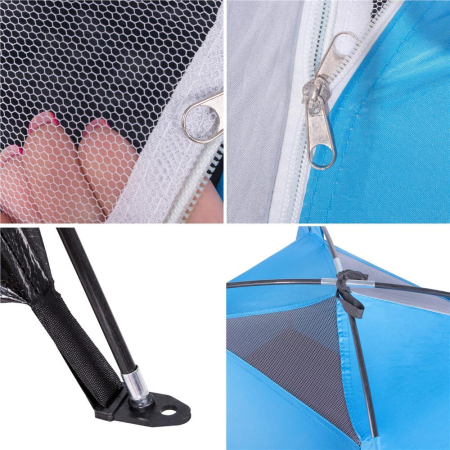 Cort camping 2 persoane impermeabil protectie uv poliester, 200x150x110 cm, compact, albastru [17]