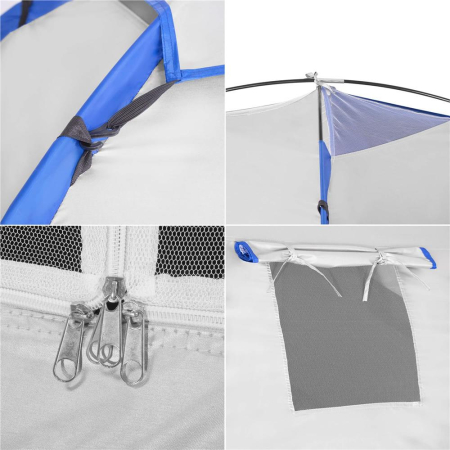 Cort camping 4 persoane impermeabil terasa protectie uv, 210x240x130 cm, ventilatie, gri albastru [17]