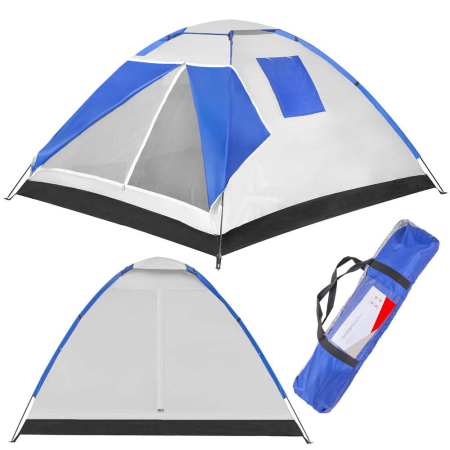 Cort camping 4 persoane impermeabil terasa protectie uv, 210x240x130 cm, ventilatie, gri albastru [18]