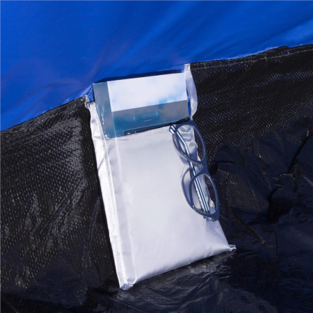 Cort camping 4 persoane impermeabil terasa protectie uv, 210x240x130 cm, ventilatie, gri albastru [16]