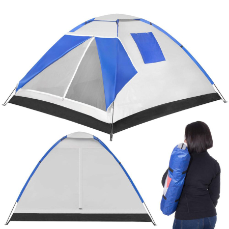 Cort camping 4 persoane impermeabil terasa protectie uv, 210x240x130 cm, ventilatie, gri albastru [20]
