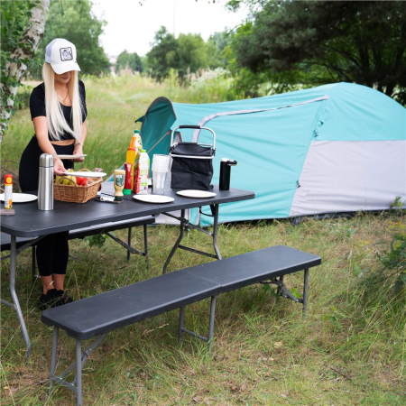 Cort camping 4 persoane impermeabil terasa protectie uv, 175x310x130 cm, ventilatie, gri albastru [12]