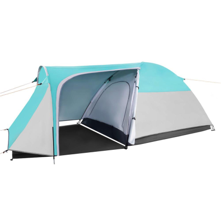 Corturi & articole camping - Cort camping 4 persoane impermeabil terasa protectie uv, 175x310x130 cm, ventilatie, gri albastru
