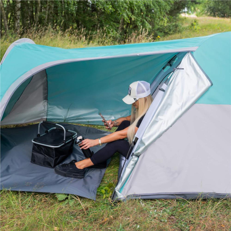 Cort camping 4 persoane impermeabil terasa protectie uv, 175x310x130 cm, ventilatie, gri albastru [7]
