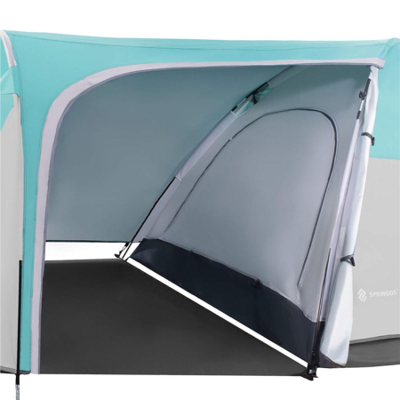 Cort camping 4 persoane impermeabil terasa protectie uv, 175x310x130 cm, ventilatie, gri albastru [25]