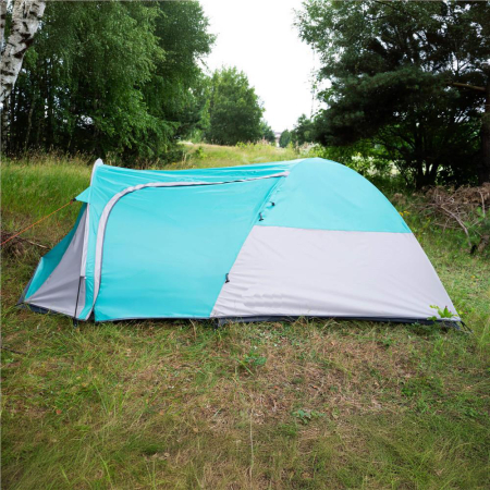 Cort camping 4 persoane impermeabil terasa protectie uv, 175x310x130 cm, ventilatie, gri albastru [10]
