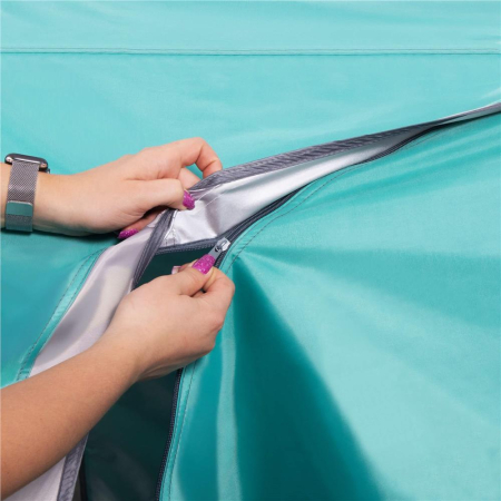Cort camping 4 persoane impermeabil terasa protectie uv, 175x310x130 cm, ventilatie, gri albastru [22]