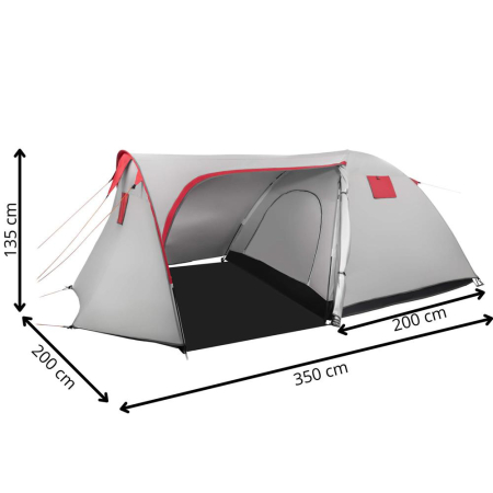 Cort camping 4 persoane impermeabil terasa protectie uv, 200x350x135 cm, ventilatie, gri [19]