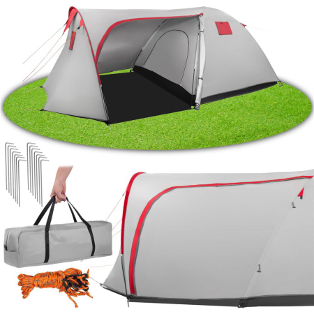 Cort camping 4 persoane impermeabil terasa protectie uv, 200x350x135 cm, ventilatie, gri [4]