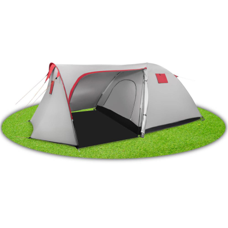 Cort camping 4 persoane impermeabil terasa protectie uv, 200x350x135 cm, ventilatie, gri [3]