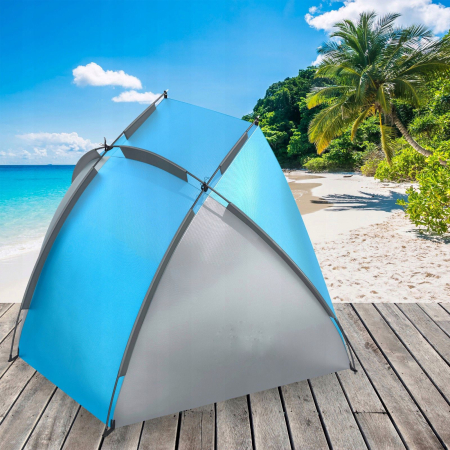 Cort plaja picnic deschis protectie uv fibra sticla, 220x115x120 cm, spatios, albastru gri [5]