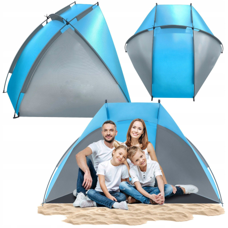 Cort plaja picnic deschis protectie uv fibra sticla, 220x115x120 cm, spatios, albastru gri [1]