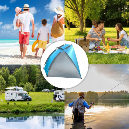 Cort plaja picnic deschis protectie uv fibra sticla, 220x115x120 cm, spatios, albastru gri [3]