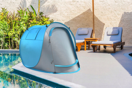Cort plaja picnic protectie uv pop-up fibra sticla compact, 210x130x90 cm, usor, albastru gri [5]