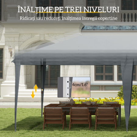  Cort Pliabil pentru Gradina cu Sac de Transport din Otel Epoxidic si Poliester Oxford, 5,85x2,95x2,7 m, Gri [4]