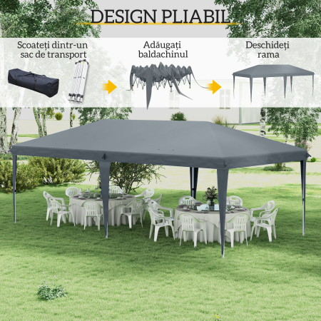  Cort Pliabil pentru Gradina cu Sac de Transport din Otel Epoxidic si Poliester Oxford, 5,85x2,95x2,7 m, Gri [3]