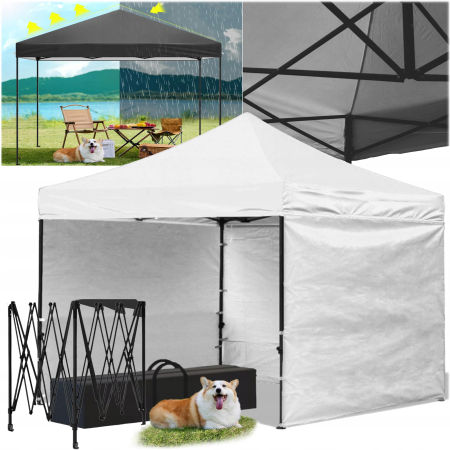 Cort tip pavilion cu 3 pereti laterali, structura solida otel si acoperis impermeabil PVC, 3x3 m cu inaltime reglabila, alb [7]