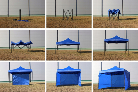 Cort tip pavilion cu 3 pereti laterali, structura solida otel si acoperis impermeabil PVC, 3x3 m cu inaltime reglabila, albastru [9]