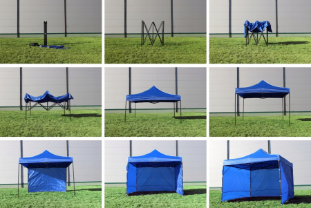 Cort tip pavilion cu 3 pereti laterali, structura solida otel si acoperis impermeabil PVC, 3x3 m cu inaltime reglabila, verde [2]