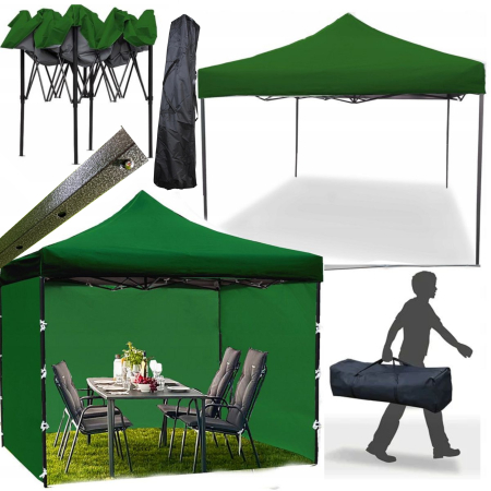 Cort tip pavilion cu 3 pereti laterali, structura solida otel si acoperis impermeabil PVC, 3x3 m cu inaltime reglabila, verde [8]