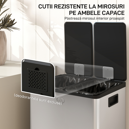  Cos de Gunoi 2 x 20L cu Pedala, din Otel, pentru Bucatarie, cu Capac cu inchidere Usoara, Recipiente Interioare Detasabile, Rezistent la Urmele de Degete, Argintiu [4]