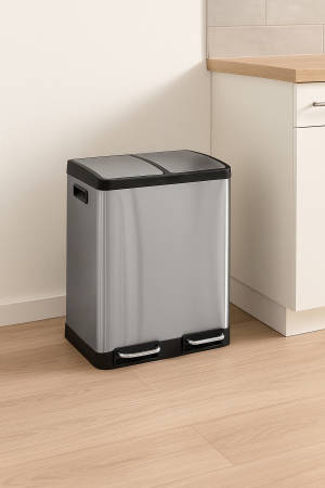 Cos de gunoi Ariane cu pedala, din inox, colectare selectiva, 2 x 30L, 49x40x67 cm, argintiu [7]