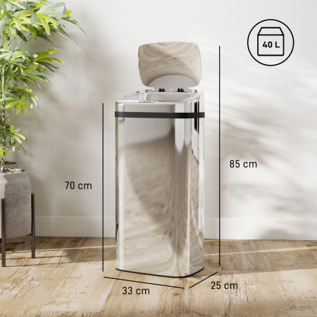  Cos de Gunoi Automat de 40L cu Senzor, Structura din Otel, 33x25x70 cm, Argintiu [2]