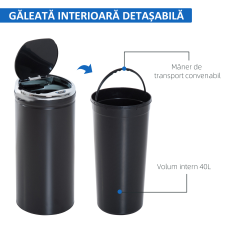  Cos de gunoi automat de 50L cu senzor infrarosu, din otel si plastic, 30.5x30.5x81.5cm [3]